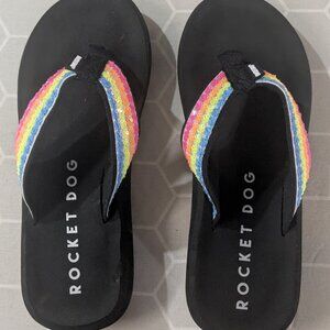 Rocket Dog brand "Spotlight" Flip-Flops - Blac with Rainbow sequins SIZE 9 NEW
